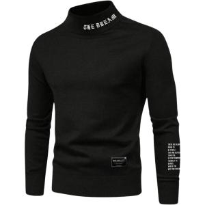 imageSHENHE Mens Sweatshirt Letter Print Mock Neck Long Sleeve Casual Pullover Sweatshirts TopBlack