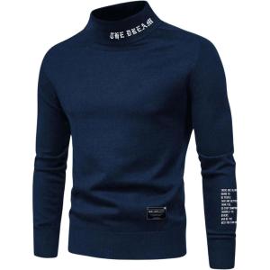 imageSHENHE Mens Sweatshirt Letter Print Mock Neck Long Sleeve Casual Pullover Sweatshirts TopDark Blue