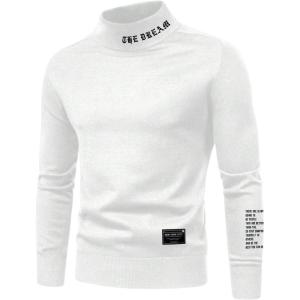imageSHENHE Mens Sweatshirt Letter Print Mock Neck Long Sleeve Casual Pullover Sweatshirts TopWhite