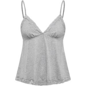imageSHENHE Womens Lace Babydoll Tank Top Sexy V Neck Sleeveless Flared Hem Flowy Peplum TopsLight Grey